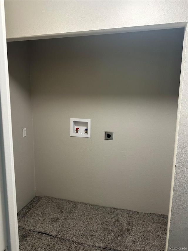 washroom featuring carpet, hookup for a washing machine, and electric dryer hookup