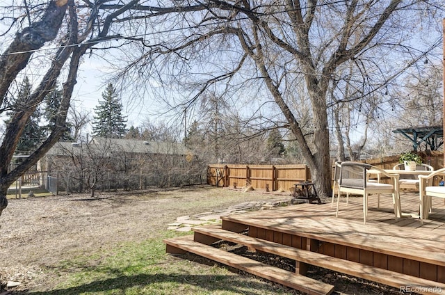 view of yard featuring a deck and a fenced backyard