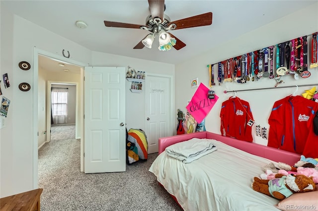 bedroom featuring carpet flooring and ceiling fan