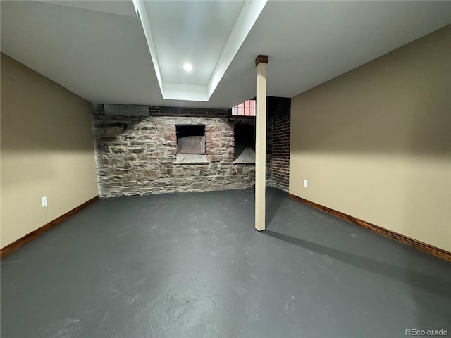 1625 N Downing St, Denver, CO 80218 - finished below grade area featuring baseboards and a fireplace