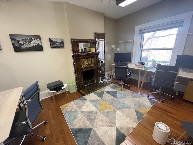 1625 N Downing St, Denver, CO 80218 - office featuring a fireplace, wood finished floors, and baseboards