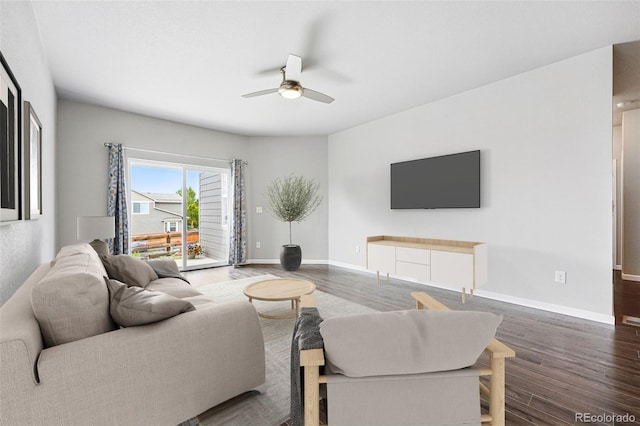 3548 Swabuck Pl, Castle Rock, CO 80109 - living area with ceiling fan, wood finished floors, and baseboards
