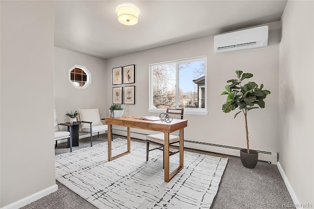 office area with carpet floors and a wall mounted air conditioner