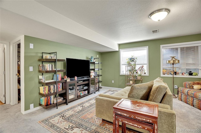 3406 Purcell St, Brighton, CO 80601 - carpeted living room featuring baseboards and a textured ceiling