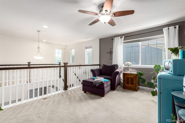 23757 Eagle Bend Ln, Parker, CO 80138 - living area with carpet, ceiling fan, baseboards, and recessed lighting