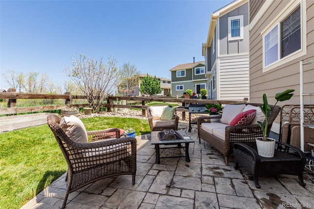 23757 Eagle Bend Ln, Parker, CO 80138 - view of patio with an outdoor living space with a fire pit and fence