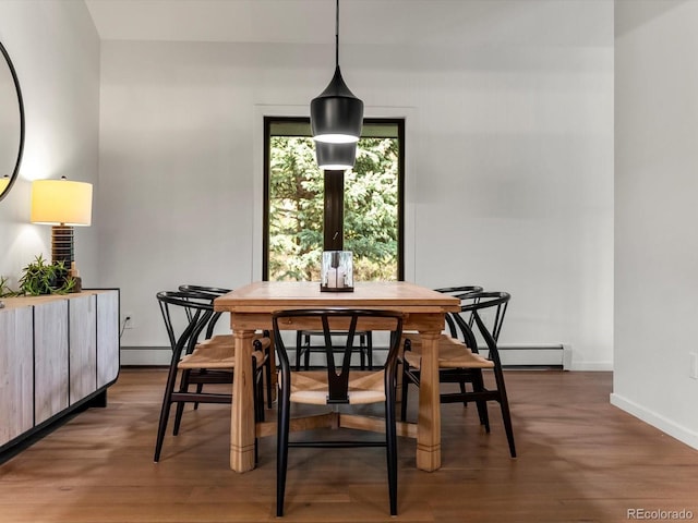 28833 Western Dr, Evergreen, CO 80439 - dining area with baseboard heating and wood finished floors