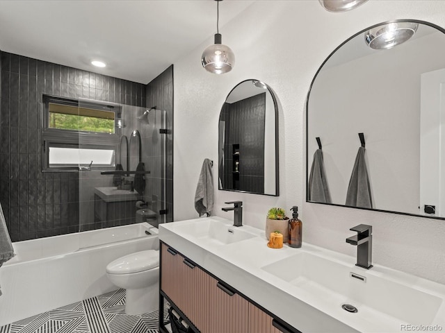 28833 Western Dr, Evergreen, CO 80439 - full bathroom with shower / washtub combination, double vanity, and tile patterned floors