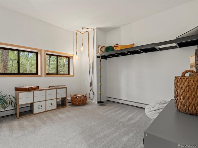 28833 Western Dr, Evergreen, CO 80439 - basement with a baseboard heating unit and carpet flooring
