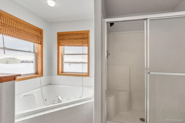 bathroom with shower with separate bathtub