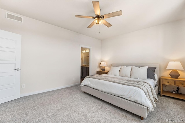 bedroom featuring carpet flooring, baseboards, and visible vents