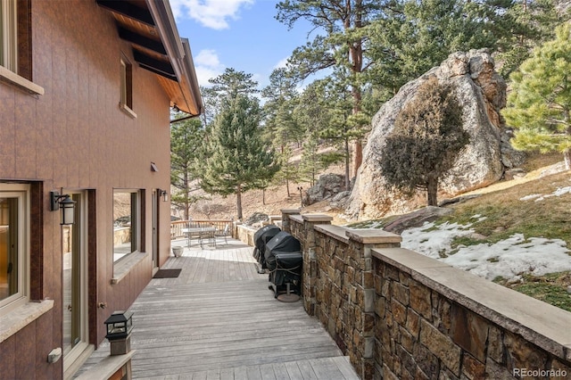 wooden deck with grilling area