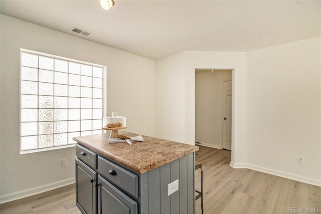 kitchen featuring light hardwood / wood-style floors, a healthy amount of sunlight, and a kitchen island