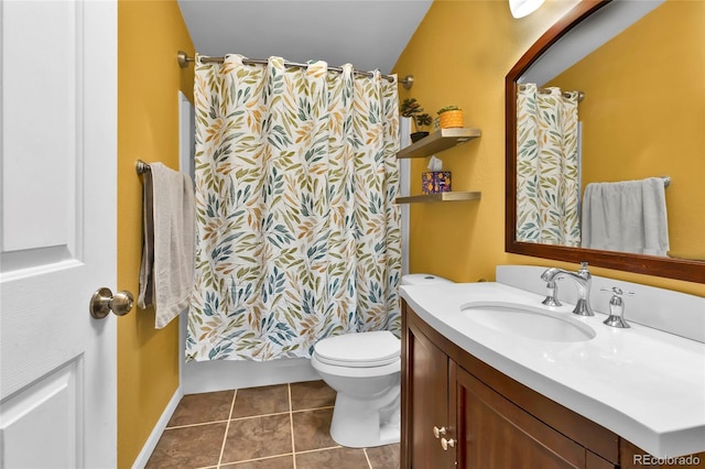248 Copperdale Ln, Golden, CO 80403 - bathroom with a shower with curtain, tile patterned flooring, vanity, and toilet