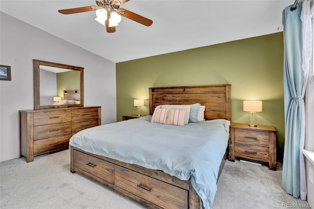 248 Copperdale Ln, Golden, CO 80403 - bedroom with vaulted ceiling, light carpet, and ceiling fan