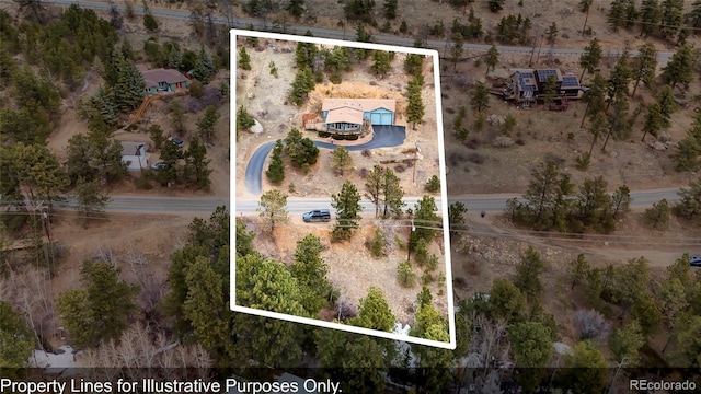 248 Copperdale Ln, Golden, CO 80403 - aerial view of sparsely populated area featuring property parcel outlined and a desert landscape