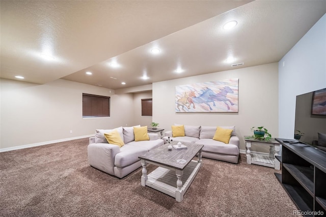 living room with carpet flooring