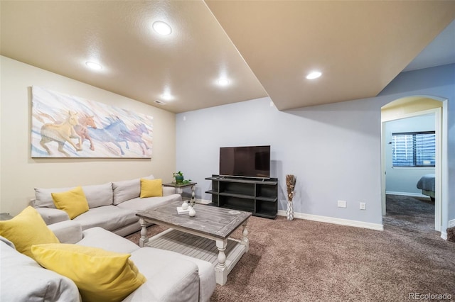 living room with carpet flooring