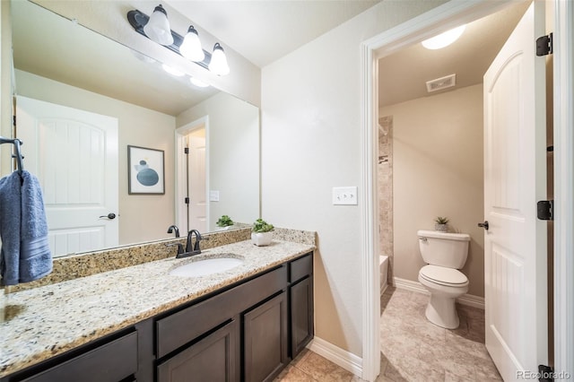 full bathroom featuring vanity, shower / bathing tub combination, and toilet