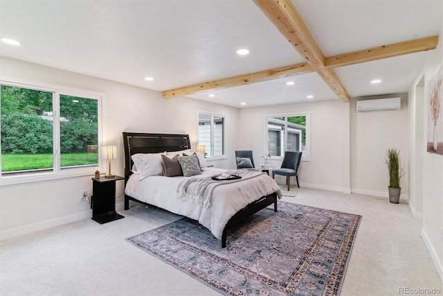 1815 Ingalls St, Lakewood, CO 80214 - carpeted bedroom featuring a wall mounted air conditioner, recessed lighting, beam ceiling, and baseboards