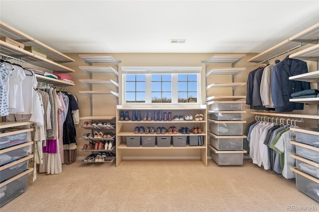 walk in closet featuring carpet floors and visible vents