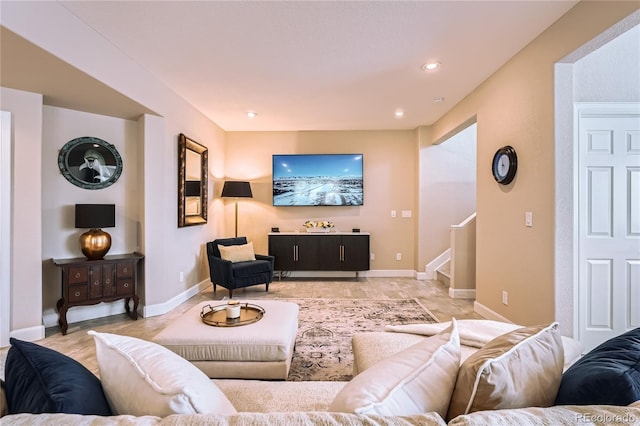 6961 Salvia St, Arvada, CO 80007 - living area featuring stairway and recessed lighting