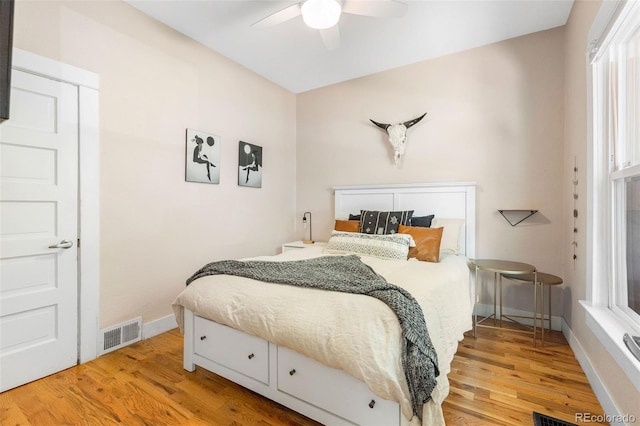 1753 W 36th Ave, Denver, CO 80211 - bedroom with light wood finished floors and a ceiling fan