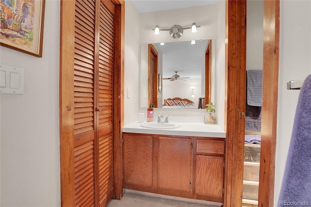 4863 Silver Spruce Ln, Evergreen, CO 80439 - ensuite bathroom with a closet, vanity, and ceiling fan