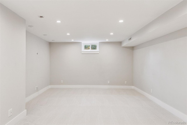 260 S Jasmine St, Denver, CO 80224 - below grade area featuring recessed lighting, light colored carpet, and baseboards