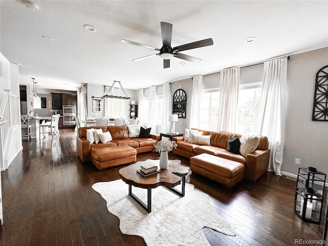 15468 W 50th Pl, Golden, CO 80403 - living room with ceiling fan, dark wood-type flooring, and recessed lighting