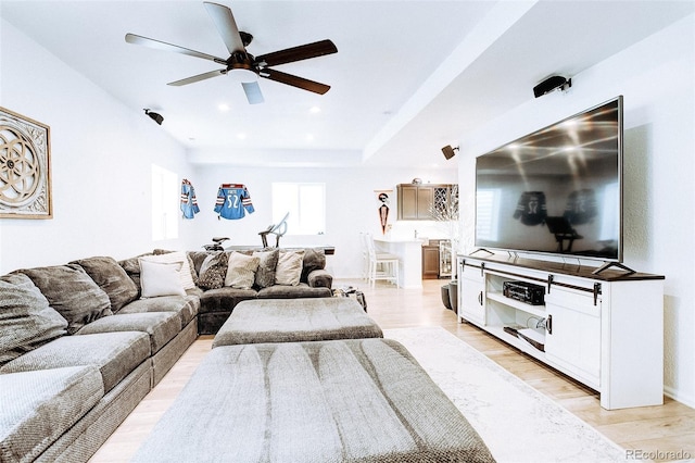 15468 W 50th Pl, Golden, CO 80403 - living area with ceiling fan, light wood-style flooring, and recessed lighting