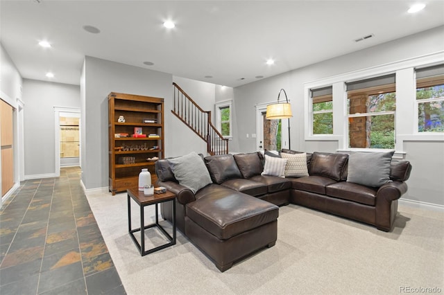 24906 E Geddes Cir, Aurora, CO 80016 - living area with recessed lighting, stairs, and stone finish flooring