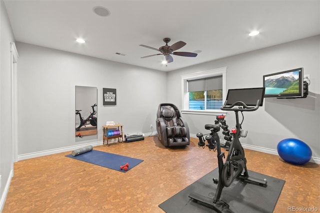 24906 E Geddes Cir, Aurora, CO 80016 - exercise area featuring ceiling fan and recessed lighting