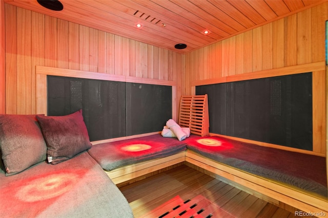 24906 E Geddes Cir, Aurora, CO 80016 - relaxing sauna / steam room with wooden ceiling, wooden walls, and hardwood / wood-style floors