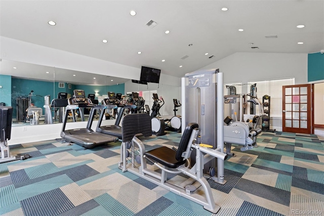 17353 Wilde Ave Unit 308, Parker, CO 80134 - workout area with recessed lighting, carpet flooring, and high vaulted ceiling