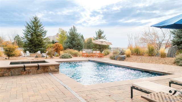 view of swimming pool featuring a patio area