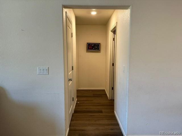 hallway with baseboards and dark wood finished floors