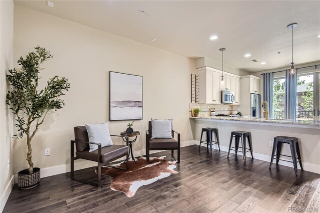 2700 E Louisiana Ave Unit 203, Denver, CO 80210 - sitting room featuring dark wood-type flooring, baseboards, and recessed lighting