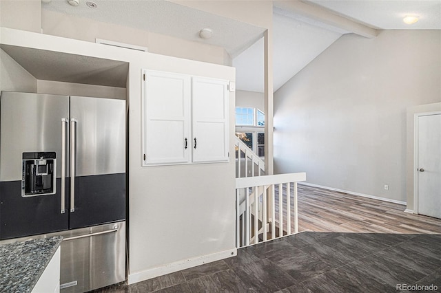 3738 Rosewalk Ct, Highlands Ranch, CO 80129 - kitchen featuring high end fridge, white cabinetry, baseboards, and dark wood finished floors
