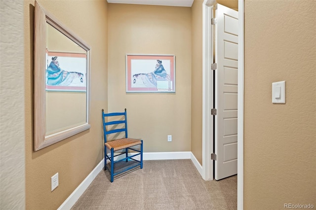 corridor with carpet floors and baseboards