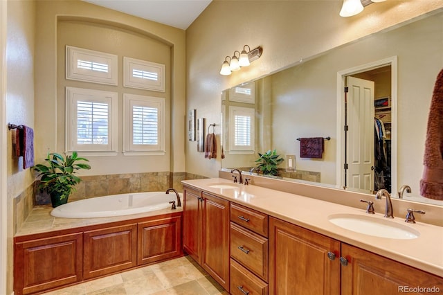 bathroom featuring vanity and a bath