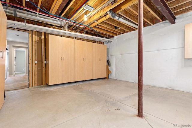 view of unfinished basement