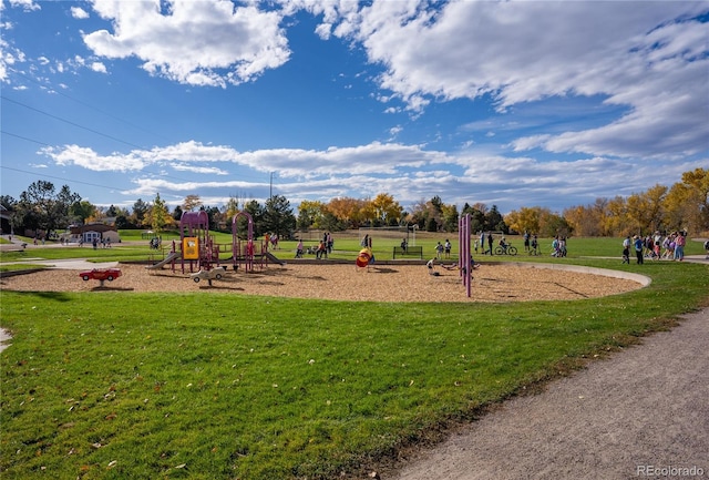 community play area with a yard