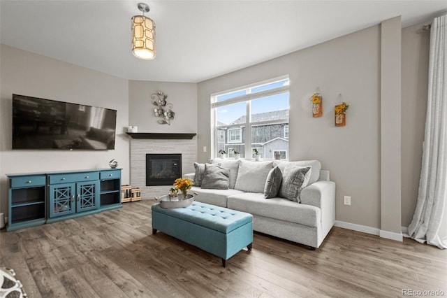 14075 Scarlet Sage St, Parker, CO 80134 - living area featuring wood finished floors, baseboards, and a glass covered fireplace
