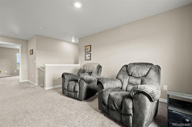 14075 Scarlet Sage St, Parker, CO 80134 - sitting room featuring an upstairs landing, carpet flooring, baseboards, and recessed lighting