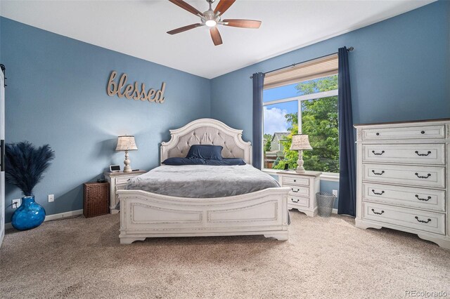 2726 Aylesbury Way, Johnstown, CO 80534 - bedroom with light carpet, a ceiling fan, and baseboards