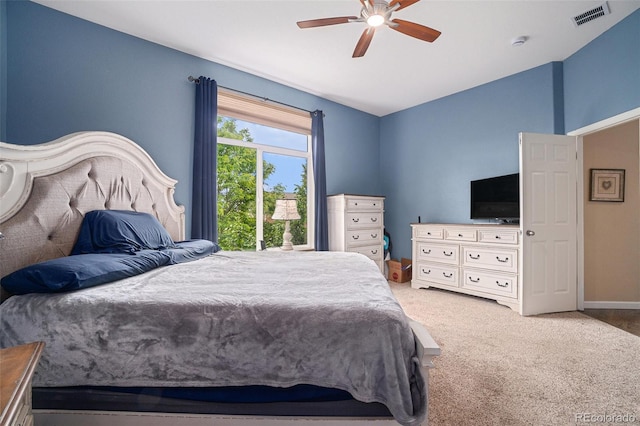2726 Aylesbury Way, Johnstown, CO 80534 - bedroom featuring vaulted ceiling, carpet, baseboards, and a ceiling fan
