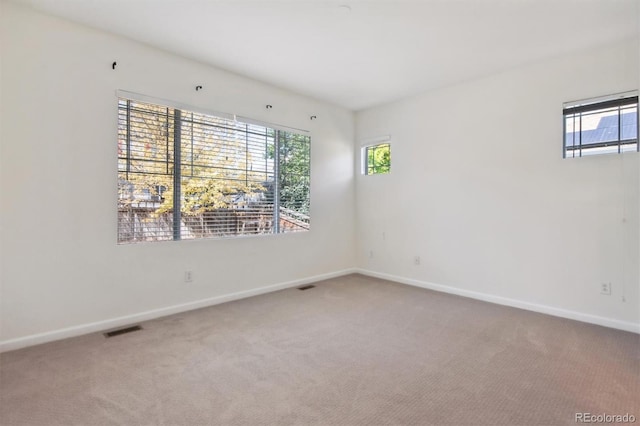 empty room featuring a healthy amount of sunlight and carpet flooring