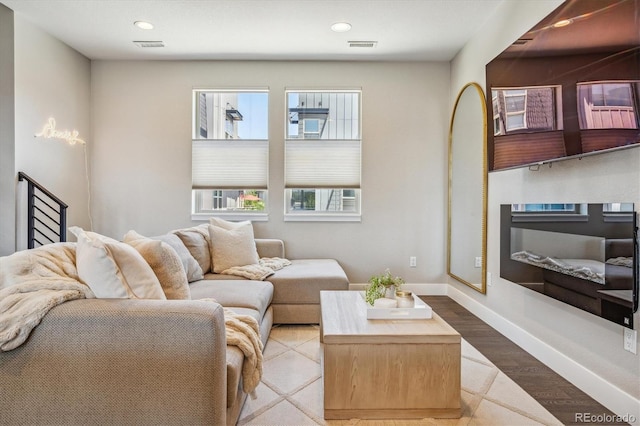 living room featuring light hardwood / wood-style flooring