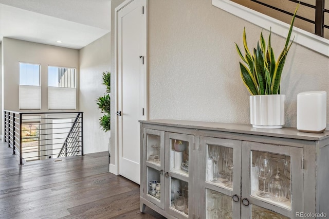 interior space with dark hardwood / wood-style floors